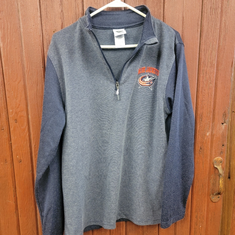 Reebok Columbus Blue Jackets NHL Quarter Zip Pullover Long Sleeve Blue Sz Medium